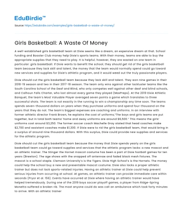 Girls Basketball: A Waste Of Money