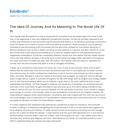 The Idea Of Journey And Its Meaning In The Novel Life Of Pi