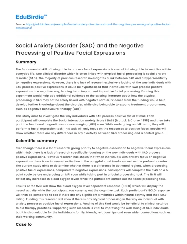 SAD and Negative Processing of Positive Facial Expressions