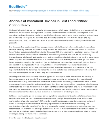 Analysis of Rhetorical Devices in Fast Food Nation: Critical Essay