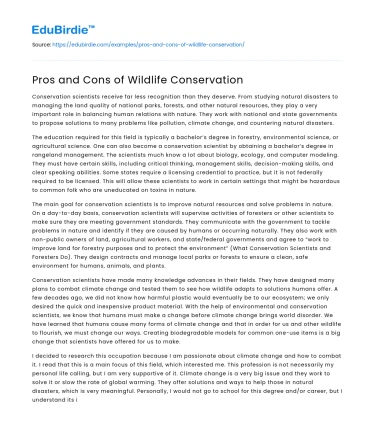 Pros and Cons of Wildlife Conservation
