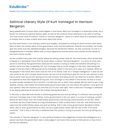 Satirical Literary Style Of Kurt Vonnegut In Harrison Bergeron