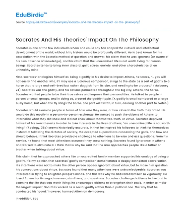 Socrates And His Theories’ Impact On The Philosophy