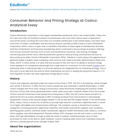 Consumer Behavior and Pricing Strategy at Costco: Analytical Essay