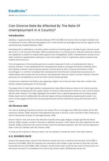 Can Divorce Rate Be Affected By The Rate Of Unemployment In A Country?