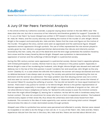 A Jury Of Her Peers: Feminist Analysis