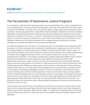 The Peculiarities Of Restorative Justice Programs