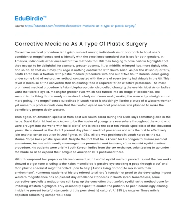 Corrective Medicine As A Type Of Plastic Surgery