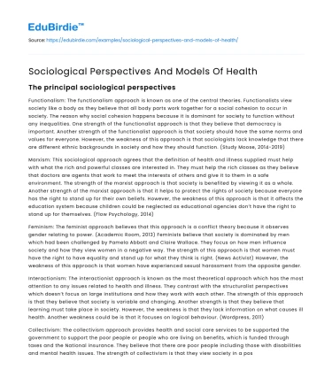 Sociological Approaches to Health Models