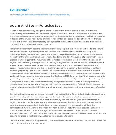 Adam And Eve In Paradise Lost