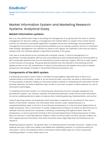 Market Information System and Marketing Research Systems