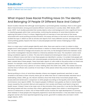 Impact of Racial Profiling on Identity and Belonging