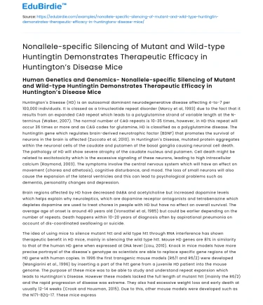 Silencing Mutant Huntingtin in Huntington’s Disease Mice