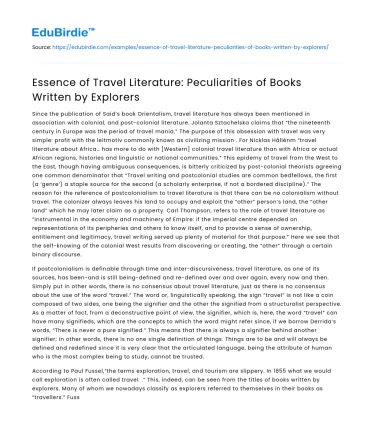Essence of Travel Literature: Peculiarities of Books Written by Explorers
