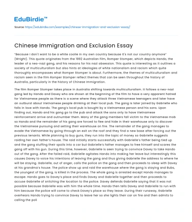 Chinese Immigration and Exclusion Essay