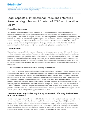 Legal Aspects of International Trade at AT&T: An Analytical Essay