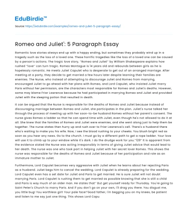 Romeo and Juliet’: 5 Paragraph Essay