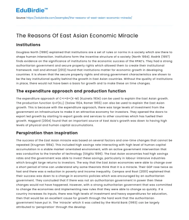 The Reasons Of East Asian Economic Miracle