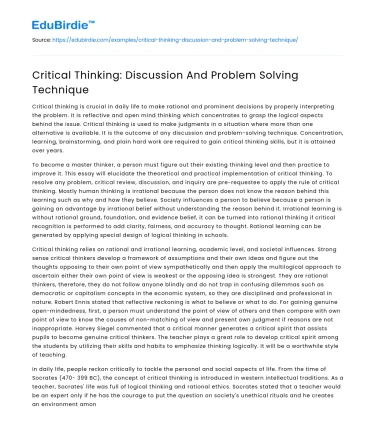 Critical Thinking: Discussion And Problem Solving Technique