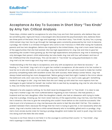 Acceptance as Key to Success in “Two Kinds” by Amy Tan: Analysis