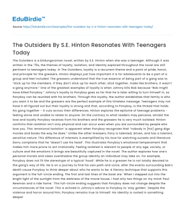 The Outsiders By S.E. Hinton Resonates With Teenagers Today