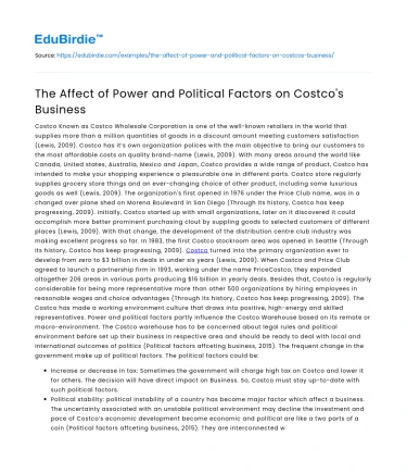 The Affect of Power and Political Factors on Costco’s Business