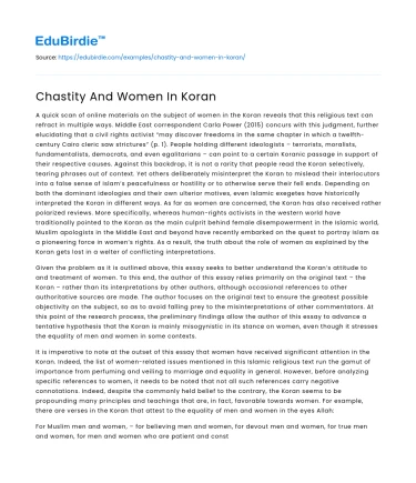 Chastity And Women In Koran