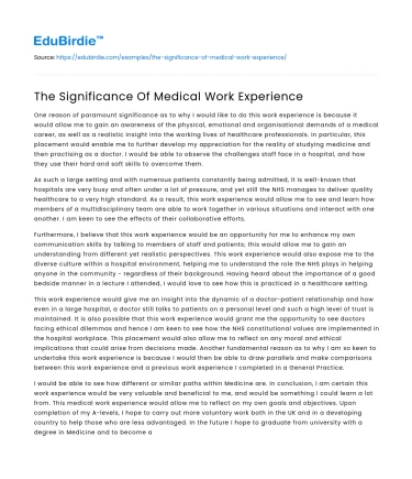 The Significance Of Medical Work Experience