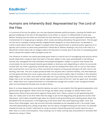 Humans are Inherently Bad: Represented by The Lord of the Flies