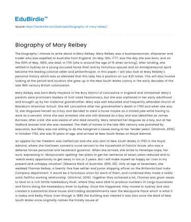 Biography of Mary Reibey