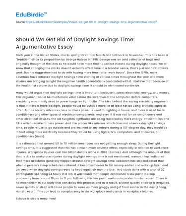 Should We Get Rid of Daylight Savings Time: Argumentative Essay