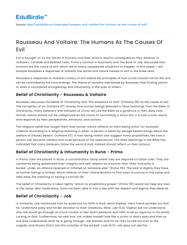 Rousseau And Voltaire: The Humans As The Causes Of Evil