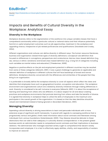 Cultural Diversity in the Workplace