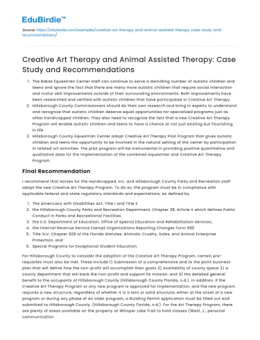 Art and Animal Assisted Therapy Case Study and Recommendations