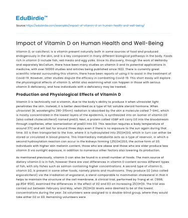 Impact of Vitamin D on Human Health and Well-Being