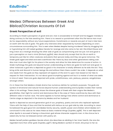 Medea: Differences Between Greek And Biblical/Christian Accounts Of Evil