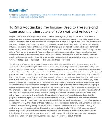 Character Construction in To Kill a Mockingbird