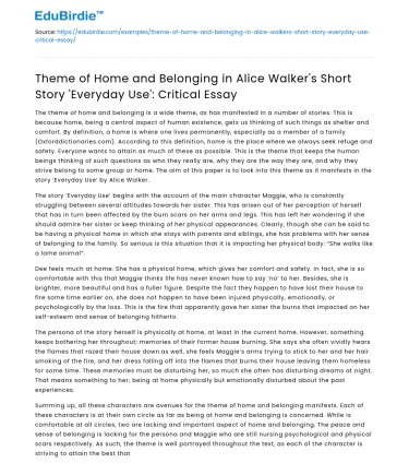 Home and Belonging in ‘Everyday Use’