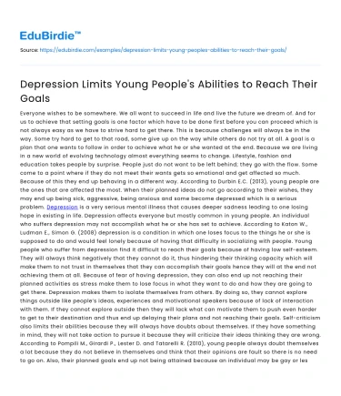 Depression Limits Young People’s Abilities to Reach Their Goals