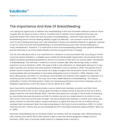 The Importance And Role Of Breastfeeding