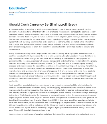 Should Cash Currency Be Eliminated? Essay