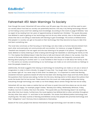 Fahrenheit 451: Main Warnings To Society