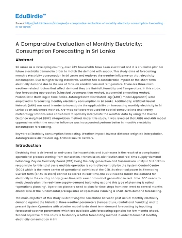 Comparing Monthly Electricity Forecasting in Sri Lanka