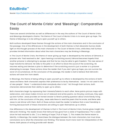 The Count of Monte Cristo’ and ‘Blessings’: Comparative Essay