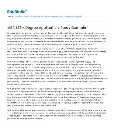 MBA STEM Degree Application: Essay Example