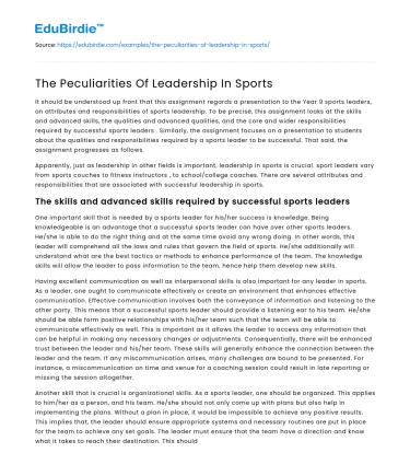 The Peculiarities Of Leadership In Sports
