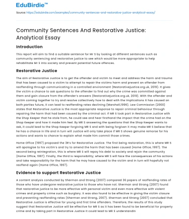 Community Sentences And Restorative Justice: Analytical Essay