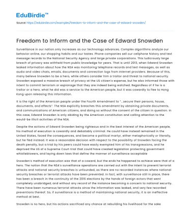 Freedom to Inform and the Case of Edward Snowden