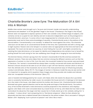 Charlotte Bronte’s Jane Eyre: The Maturation Of A Girl Into A Woman