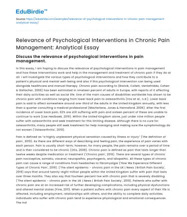 Psychological Interventions in Chronic Pain Management: Analysis